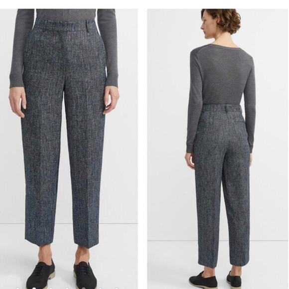 THEORY High Waisted Straight Dress Pants Herring Melange Size 10 Linen Gray Navy - Picture 1 of 10